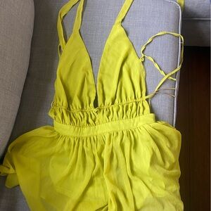 Small Fashion Nova “Rock Your World” Chartreuse Romper